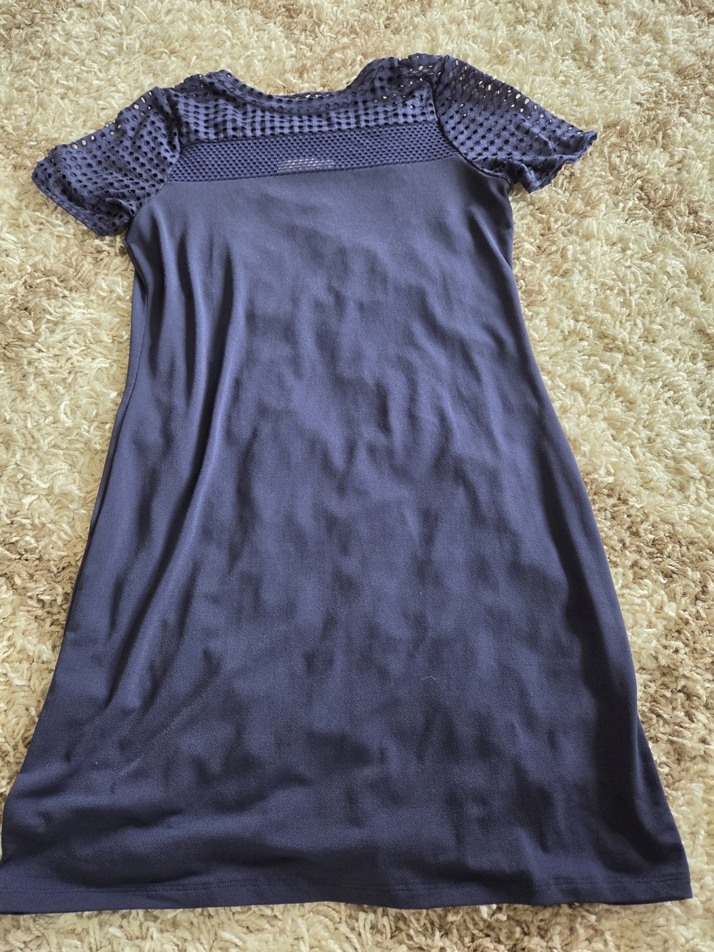 Michael Kors Navy Blue Short Sleeve Knit Dress with Mesh Yoke